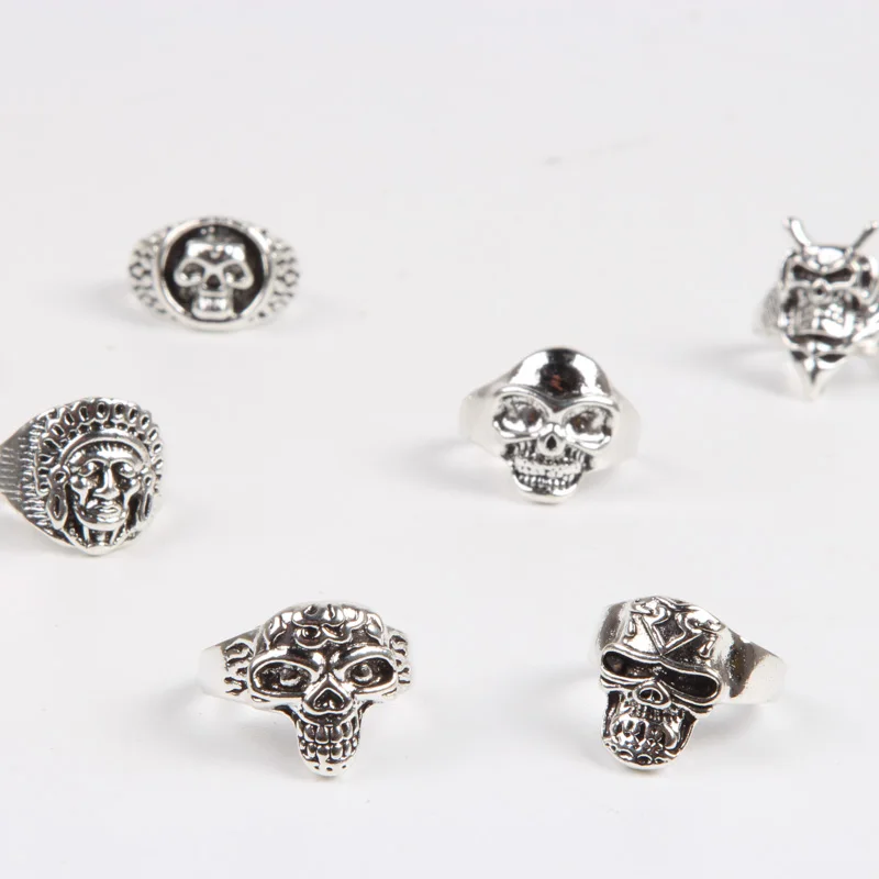 wholesale mixed lot Silver color 25pcs/pack punk skull metal alloy skeleton jewelry rings