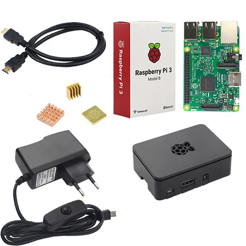 Raspberry Pi 3 Модель B комплект 5V2. 5A Мощность питания с выключателем + 16G SD карты + ABS чехол + вентилятор охлаждения + теплоотвод + HDMI кабель + 5MP камеры