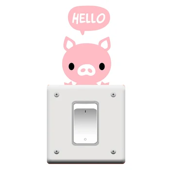 

ZLinKJ Cartoon Hello Pig Switch Stickers Mini Vinyl Decal Wallpaper Stickers For Kids Bedroom Door Decoration
