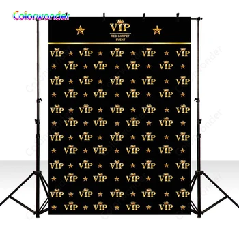 

Colorwonder Photography Background Golden Words VIP with Crown and Stars 5x7ft Black Seamless Backdrop for VIP Room Decoration