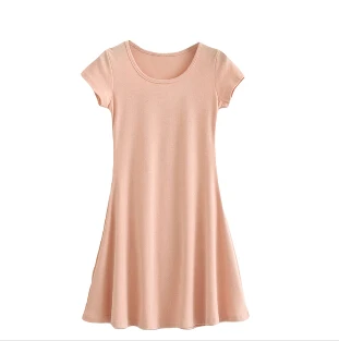 Женское летнее платье, новое корейское мини-платье для девочек, с короткими рукавами, яркие цвета, цельные тонкие Базовые платья, vestidos femininos - Цвет: Розовый