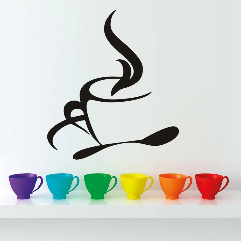

Coffee Cup Vinyl Wall Sticker For Kitchen Modern Wall Art Decals For Dining Room,Bar,Restaurant Removable Wallpaper Home Decor