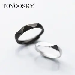 TOYOOSKY пара кольцо 925 пробы Серебряный Матовый раздел форма черный, белый цвет модные украшения для женщин мужчин регулируемый разме