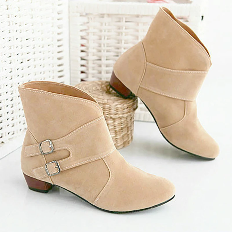 

Autumn New Ankle Boots For Women Casual Ladies Short Shoes Suede Leather Med heeled Martin boots Black Red Pink bota feminina