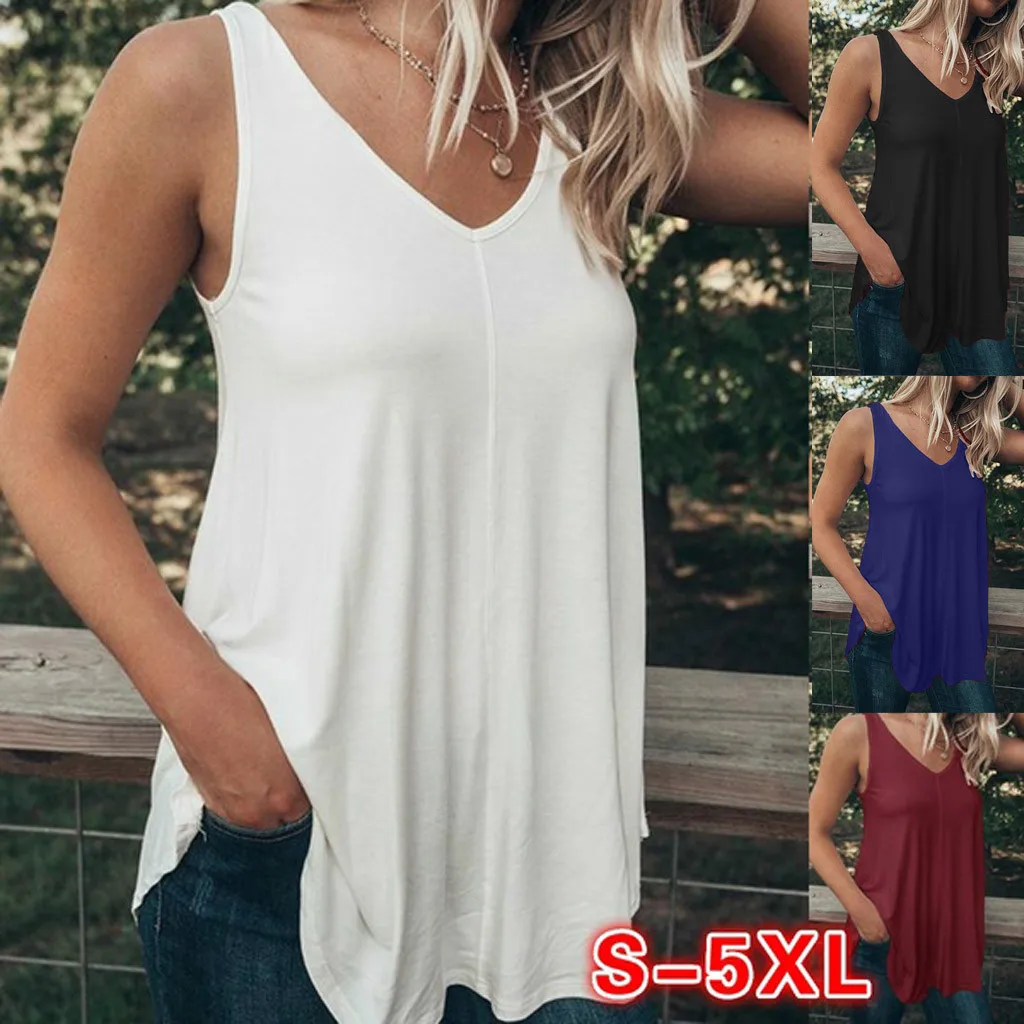 

Plus Size Summer Women Casual Tank Sling solid color Top Regular Fit Pure Color Sleeveless roupas femininas#15