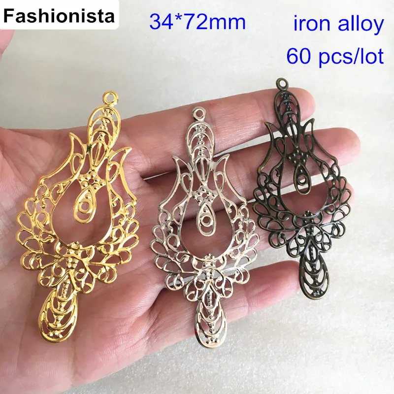 

60 pcs Large Filigree Phoenix Charms,Metal Stamping Crafted Filigree,34*72mm,Gold-color,Steel,Bronze,DIY Jewelry Supplies