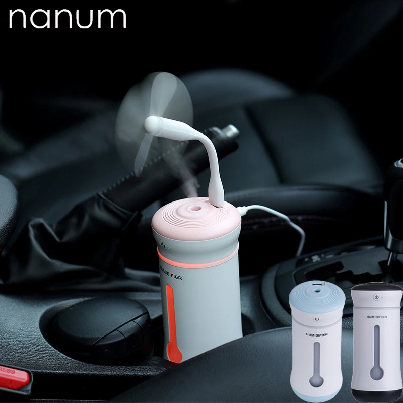 

Car Aroma Diffuser Cup Air Humidifier Mini Air Purifier Aromatherapy Essential Oil Diffuser LED Night Light USB Fan Fogger