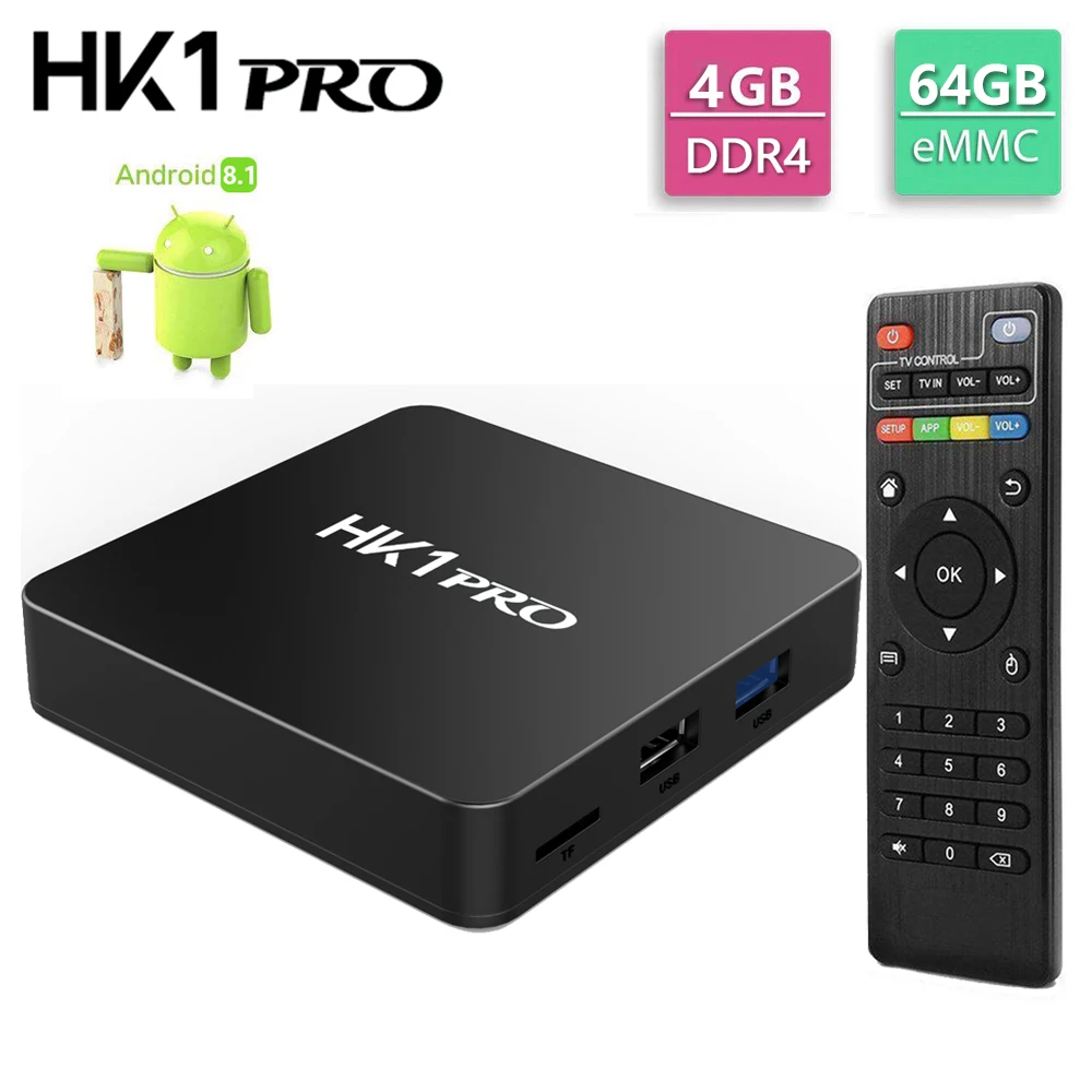 

HK1 PRO 4GB LPDDR4 64GB ROM Android 8.1 TV Box Amlogic S905X2 Quad Core USB 3.0 2.4G 5G WiFi Bluetooth 4K HD Smart Set Top Box