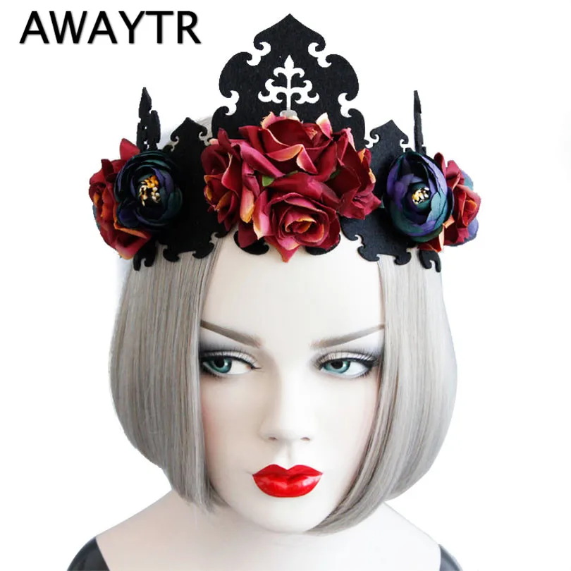 Gothic Black Lace Flower Headband Lady Hairband Evil Queen Cosplay Ornament