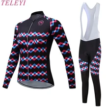 TELEYI Для женщин с длинным рукавом велосипедные шлемы для групповой езды на велосипеде Джерси белый/черный цвет слоновой кости(bib) Велосипедная форма Одежда MTB Ropa Ciclismo