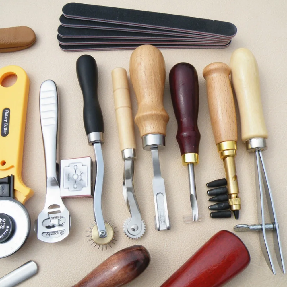 20pcs Leather Craft Punch DIY Tools Kit Set For Costura Carving Stitching Sewing