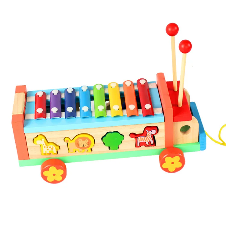 Детские деревянные игрушки с вытянутым животным ксилофон, детские деревянные блоки музыкальная тележка, развивающие игрушки для детского сада