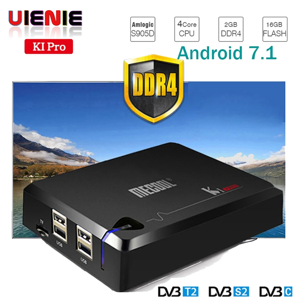 

Nuevo! Mecool Ki Pro TV box Ki pro S2 + T2 DVB amlogic S905D Quad 2G + 16G apoyo DVB-T2 y S2/DVB-T2/DVBS2 Set Top Box Android