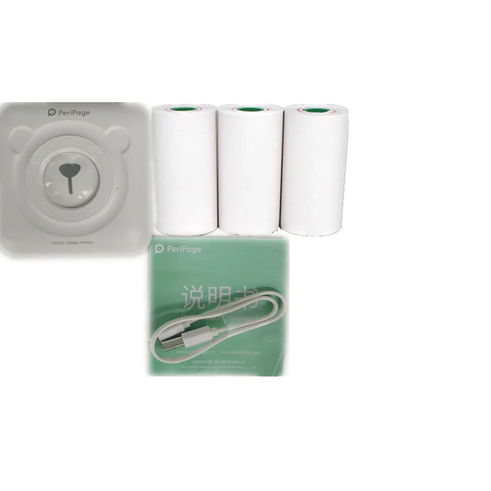 white peripage mini portable printer with thermal sticker photo paper 3 rolls