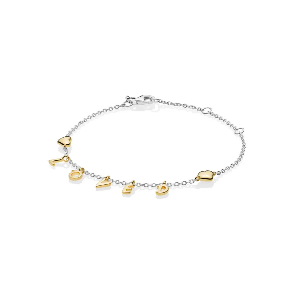 

2019 Valentine Day 925 Sterling Silver Shine Loved Script Original Europe Bracelet Fit Women Bead Charm Bangle Gift DIY Jewelry