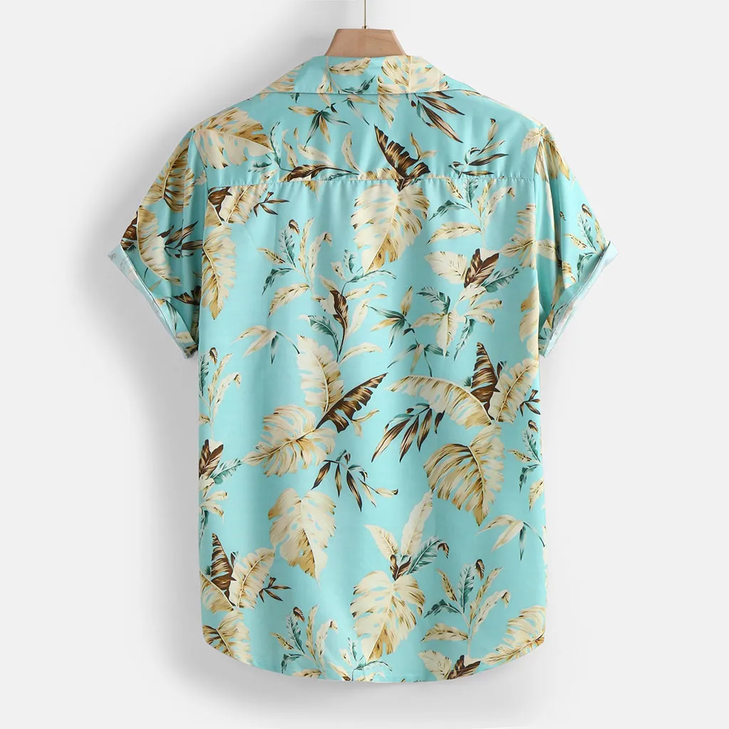 Мужская летняя модная повседневная крутая пляжная полосатая рубашка с коротким рукавом и стоячим воротником гавайская рубашка Топ мужские рубашки 50