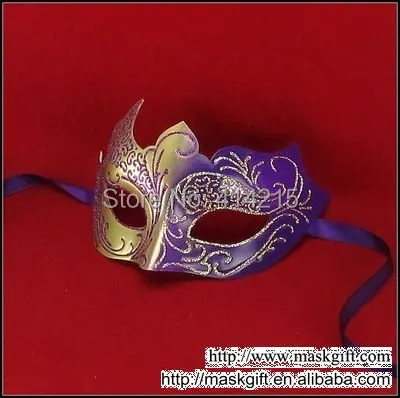 Фиолетовый Золото Половина уход за кожей лица маски для вечеринки-маскарада расписанную Венецианская Маскарадная маска 48 шт./лот