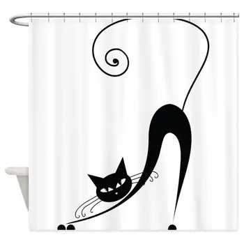 

Black Cat Decorative Fabric Shower Curtain Set Non-slip Bath Mat Set for Doormat Outdoor