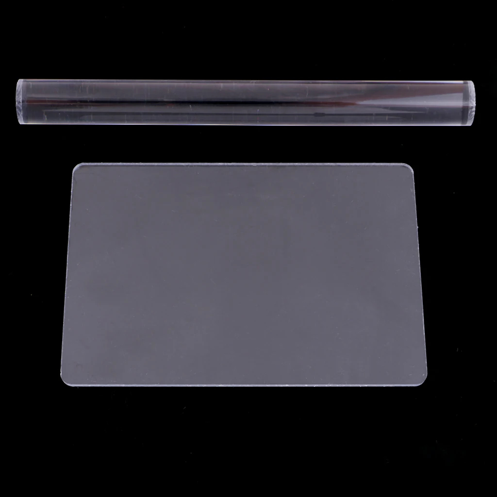 Clear Acrylic Roller with Acrylic Sheet Backing Board Polymer Clay Craft Tool (20cm)