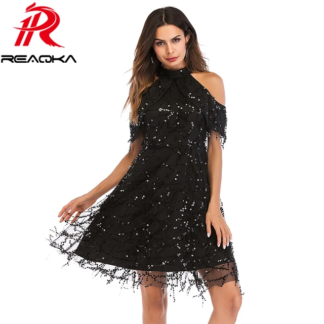 Black Strapless Sequin Dress
