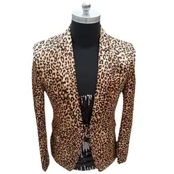 Мужские Leopard Blazer ночной клуб Пром наряд для вечеринки Stagewear мужской пиджак блейзер Masculino Slim Fit плюс Размеры S-5XL