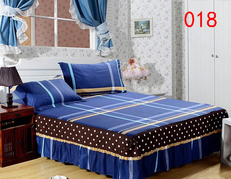 Blue Gray Yellow 1 Cotton Bed Skirt Mattress Protective Cover Petticoat