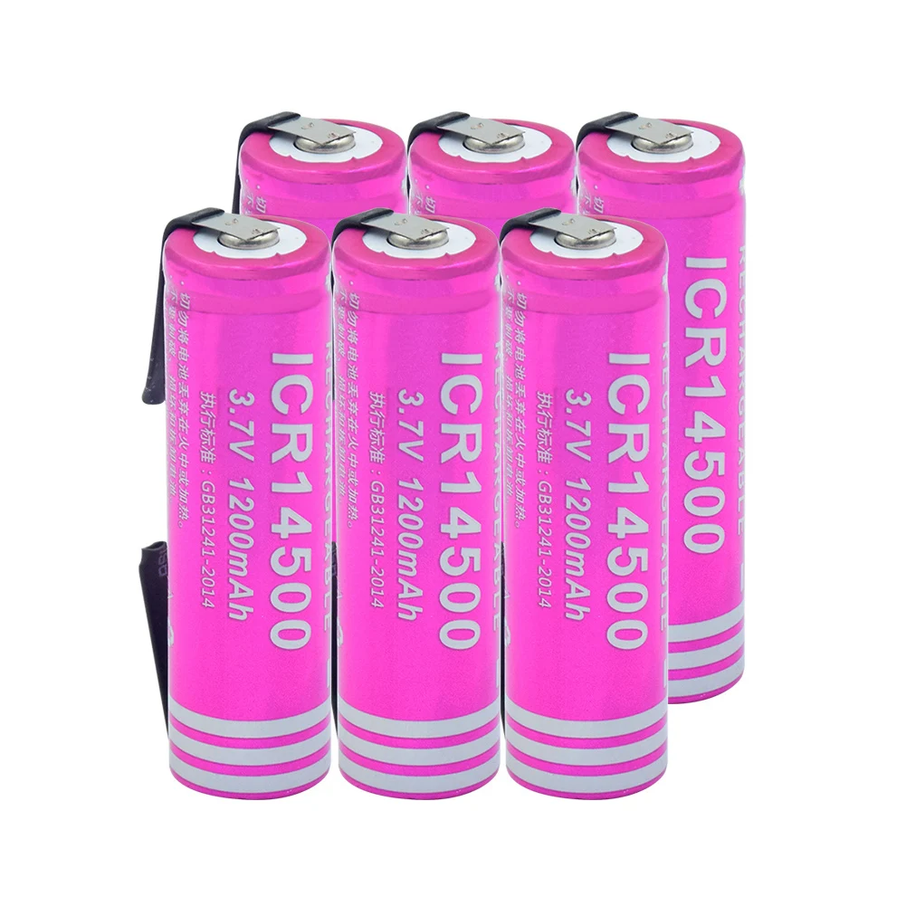 14500 литий-ионная литиевая батарея 3,7 V 1200mAh литий-ионная аккумуляторная батарея+ DIY никелевые листы для фонарь светодиодный фонарик - Цвет: 6 PCS