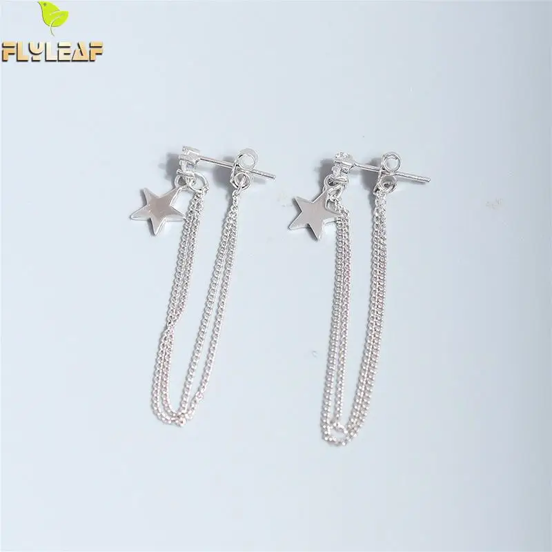 

Flyleaf Star Chain Cubic Zirconia Long Tassel Drop Earrings For Women Real 925 Sterling Silver Earings Fashion Jewelry Dangling