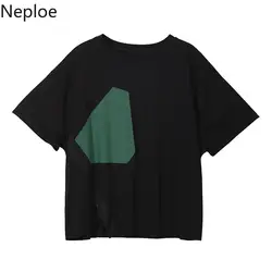 Neploe/женские футболки контрастного цвета Лето 2019 новые футболки с круглым вырезом и коротким рукавом Свободные модные Хлопковые женские