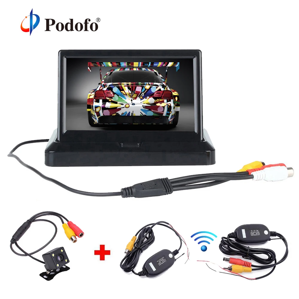 

Podofo 5" Foldable Car Rear View Monitor Color LCD TFT Display Screen Wireless For Vehicle Backup Rearview Camera Night Vision