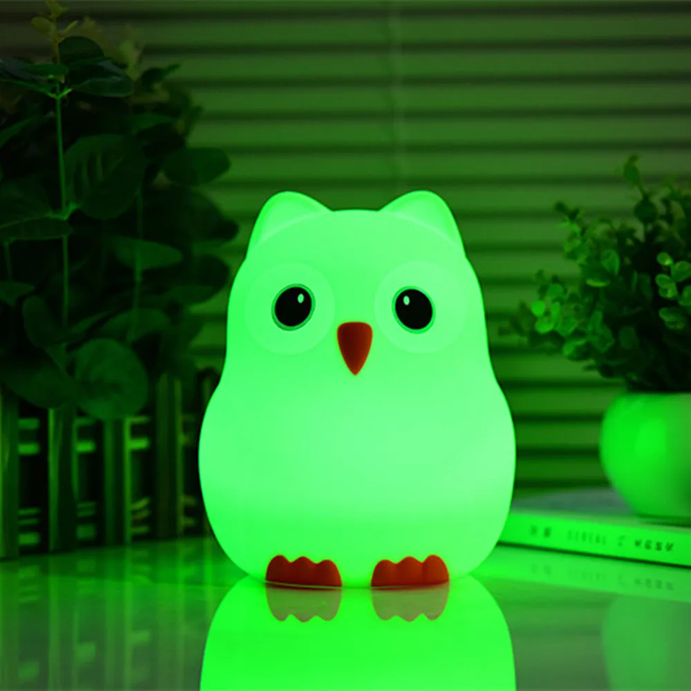 Sensor de Toque Coruja para Crianças Presente do Bebê Silicone Pássaro Night Light Controle Remoto Rgb Luz Regulável Temporizador Usb Lâmpada Crianças Led 24 Luzes noturnas