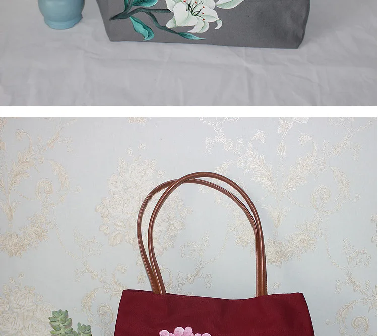 Творческий в этническом стиле Модные цветок ручной росписью сумка большой емкости сумки Сумка холст женская сумка