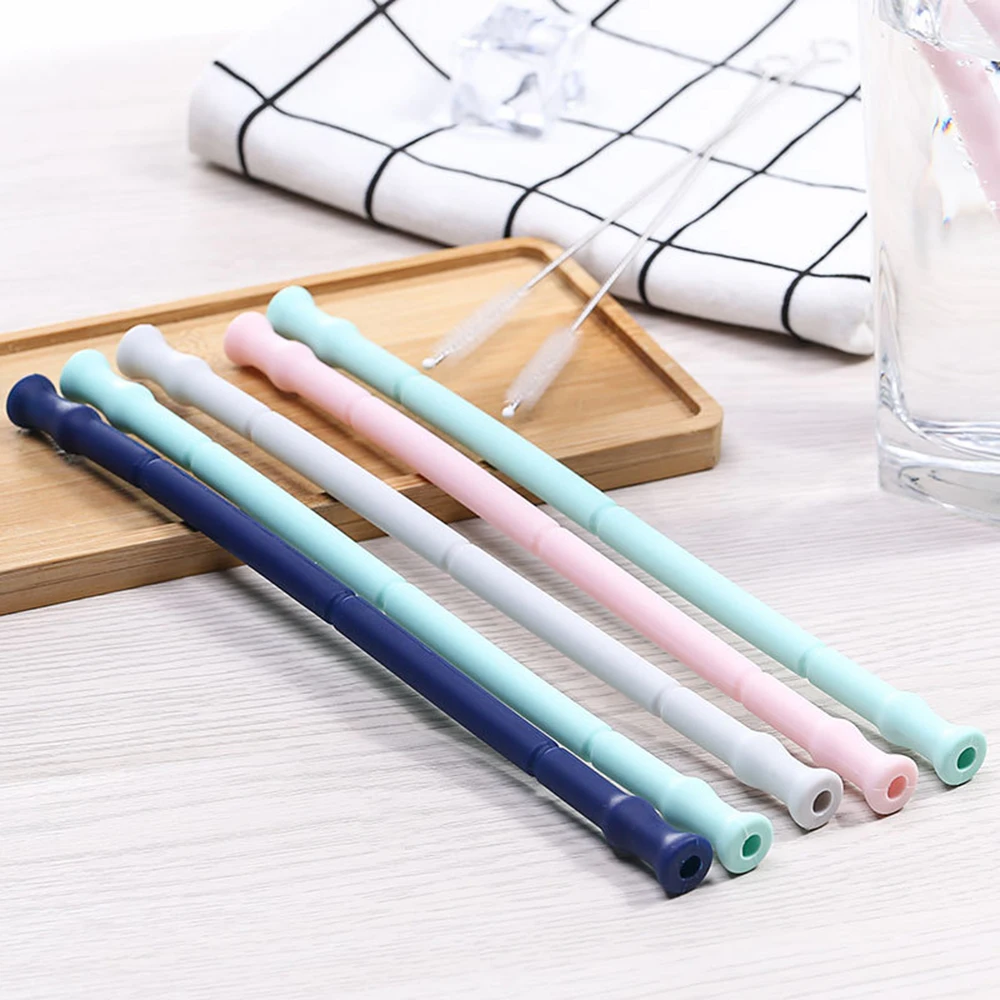 Silicone Straws Reusable Folding Eco Friendly Drinking Straw with Cleaner Brush Capsule Box Set Party Bar Accessory Wholesale