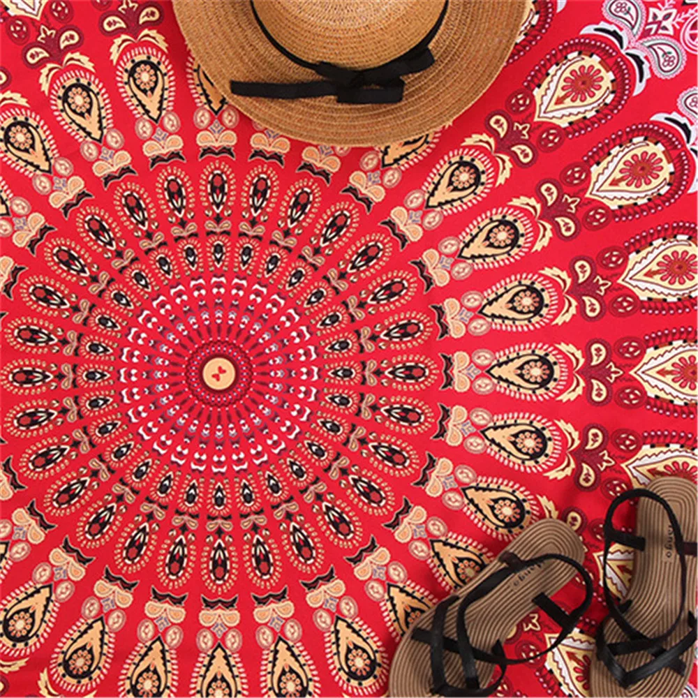 Круглый Хиппи Мандала павлин цветок индийский гобелен настенный богемный пляжное полотенце полиэстер тонкое одеяло йога коврик-шарф 150x
