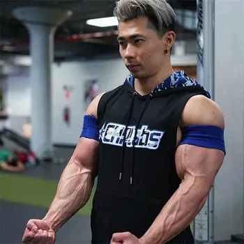 

2018 Running Vest gym Hoodie Tank Sleeveless T-shirts For Men Sweatshirts Fitness Clothes summer Bodybuilding Tops