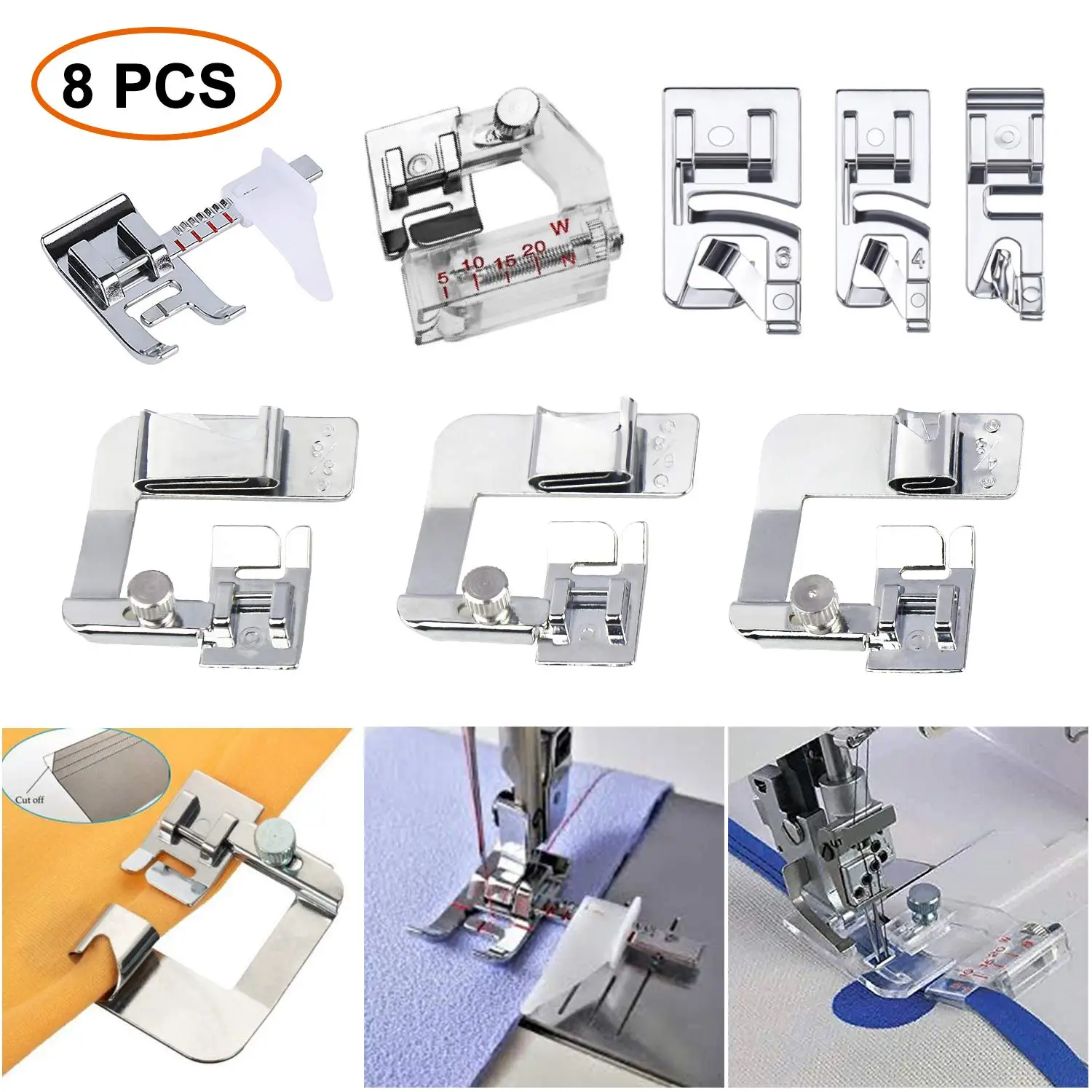 

Sewing Machine Feet 3Pcs Rolled Hem Pressure Foot, Hem Presser Feet Adjustable Guide Presser Foot(Low Shank)