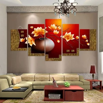

5 Panels Decoration Home & Living Canvas Art Painting Orchids Flower Landscape Oil Painting Frameless