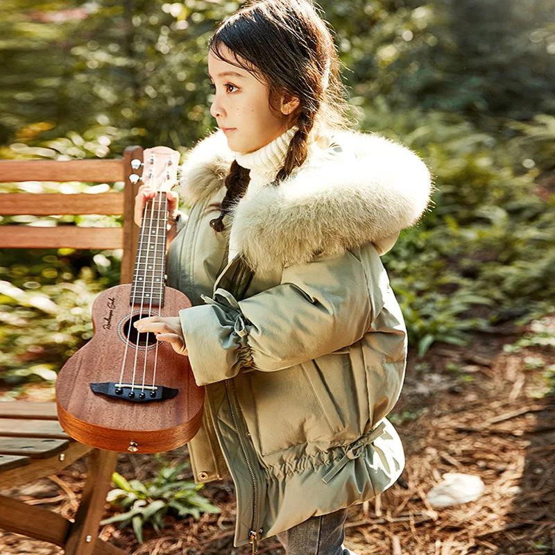 

Russian Winter Kids Snowsuit Hoodies Warm Girls Down Coat Real Fur Collar Duck Down Filler Thick Toddler Girls Outwear Jackets