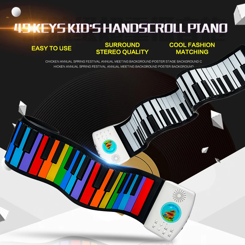 Controle de Rolo Sintético para Crianças Eletrônicos para Crianças Teclas Brinquedo Macio Handscroll Piano Instrumentos Musicais Iniciantes 49 - Image 2