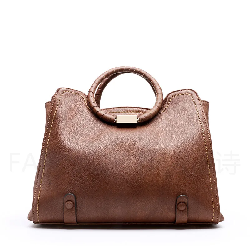 

European and American fashion Genuine Leather handbags womens famous brand New Beautifully decorated suture Retro Women bag