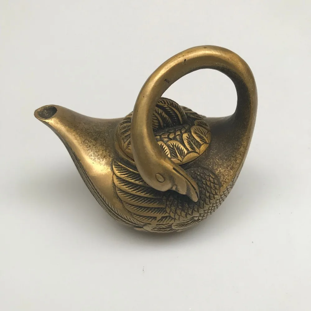 

Antique handicrafts exquisite pure copper bronze antique swan teapot
