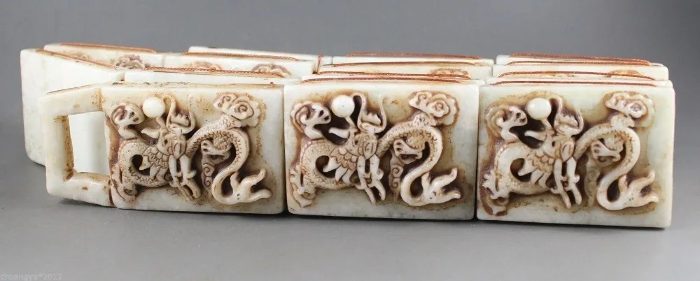 

Elaborate Chinese natural jade hand-carved dragon old belt, to ward off bad luck
