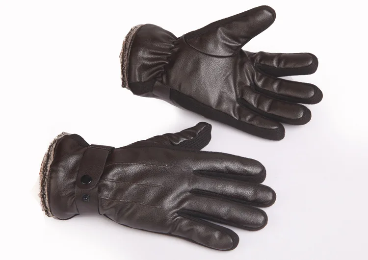 Зимние новые стильные мужские перчатки из искусственной кожи, мужские толстые теплые перчатки для езды на велосипеде, черные коричневые перчатки
