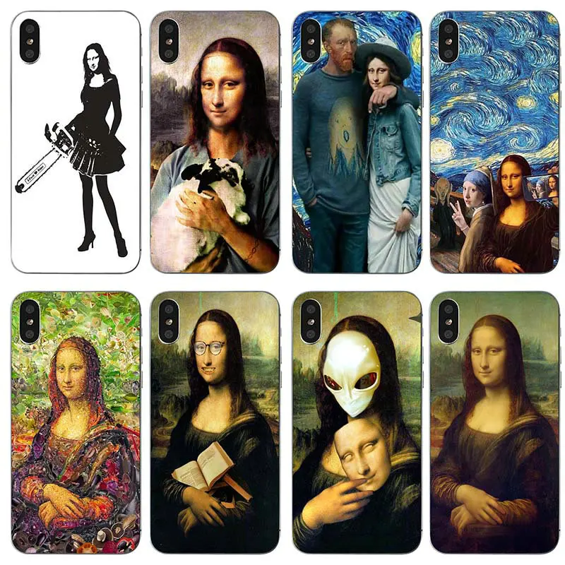 

Soft TPU Silicone Cell Phone Cases Cover for iphone 7 6S 6 8 Plus 5 5S 5C SE X XR XS Max 4 4S Shell Funny Van Gogh And Mona Lisa