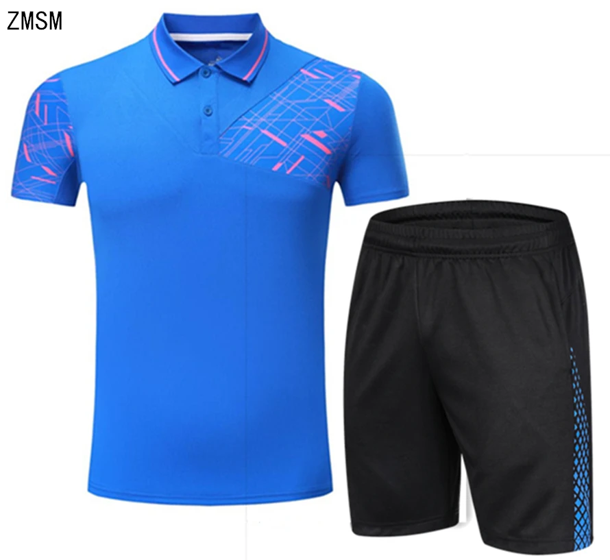 

ZMSM Mens Tennis Shirts Perfect quality Breathable Turn-down collar Sports Badminton Set Table Tennis shirt shorts kit JUN7017