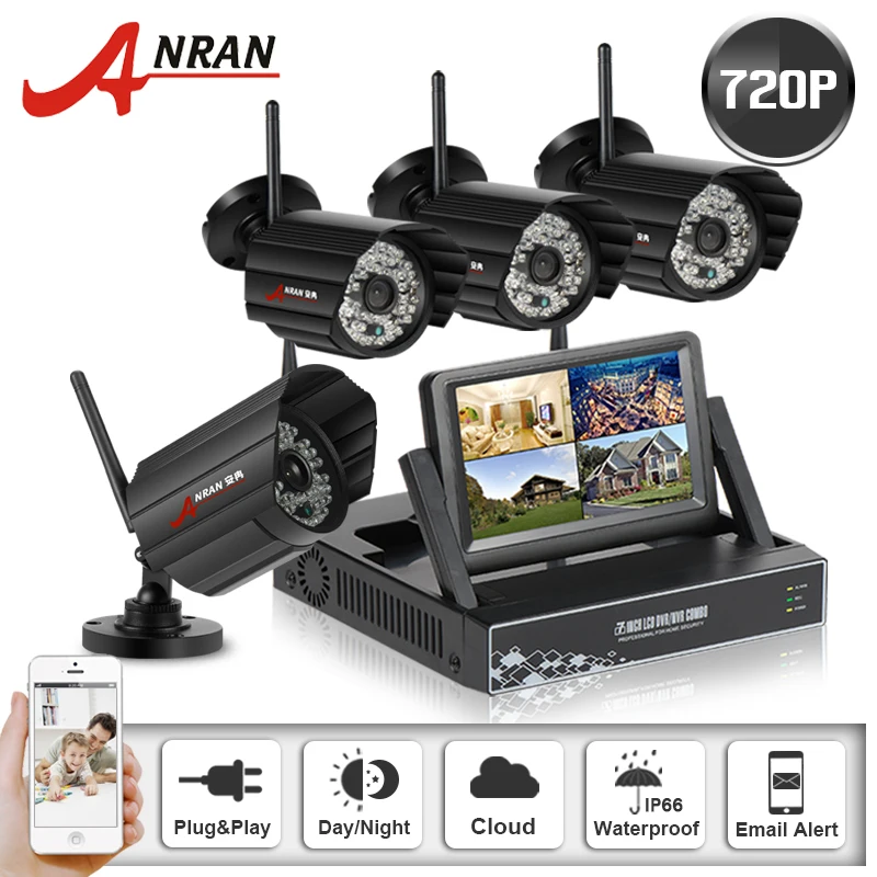 Anran 4CH 7 Inch Screen Wireless NVR CCTV System 720P IP Camera WIFI Outdoor HD Night Vison Security Surveillance Kit 1TB HDD