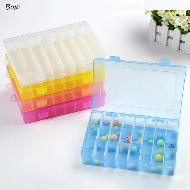 

Boxi 1pc 24/36 Compartment Plastic Storage Box Adjustable Transparent Boxes For Bead Rings Jewelry Display DIY Organizer