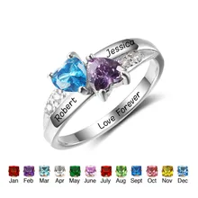 Personalizado Personalizado Birthstone Corazón Anillos 925 Anillo de Plata Esterlina Anillos de la Promesa Para Su DIY Cualquier Nombres Gratis Grabado