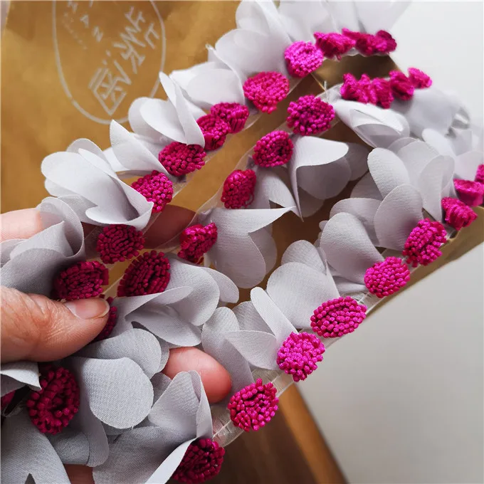 Grey chiffon Ruffles Lace Trimming For Baby Dress Skirt Handmade Rose Flowe Trim Sew On Fabric Diy Garment Accessories | Дом и сад