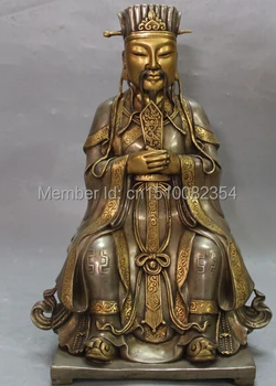 

12"Marked China Purple Bronze 24K Gold Pure Silver Wealth Seat Mammon God Statue